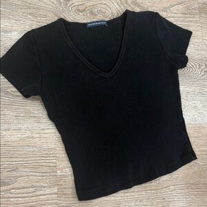 Brandy‎ Melville Black Ribbed Crop Top Short Sleeve One Size